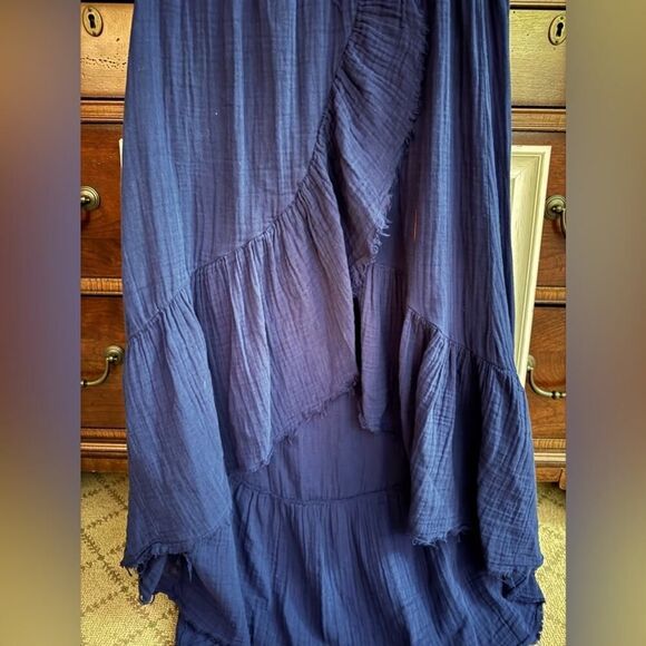 Stark X  navy blue boho guaze ruffled high low hem longer maxi skirt M NWOT - Picture 2 of 10